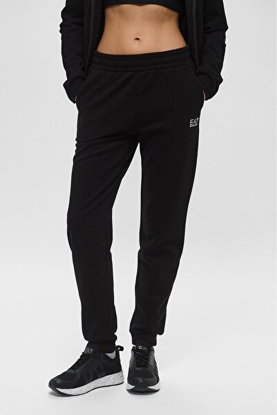 EA7 بنطلون رياضي نسائي بقصة كاملة مع شعار مطاطي - أسود