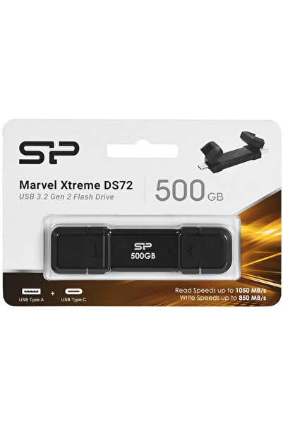 Silicon Power DS72 500GB USB-C/A Flash Drive - High-Speed & Compact Design