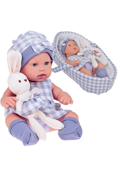 Jokomisiada Set papusa bebe realista inaltime 32 cm, cu iepuras din plus si c...