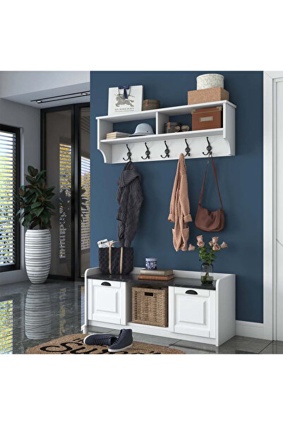 Artenova Hallway furniture set, shoe cabinet and wall hanger, black and white