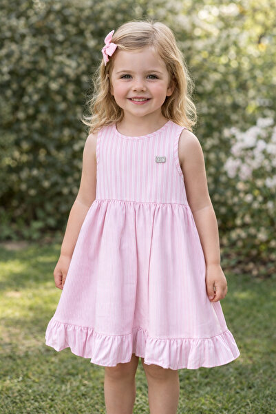 Kiky Collection ÇİZGİLİ DOKUMA ÇOCUK ELBİSESİ