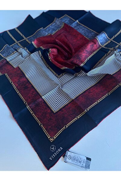 Vissona Tivil Silk Scarf 14238 - 0033 - 0017 Navy Blue Line Pattern