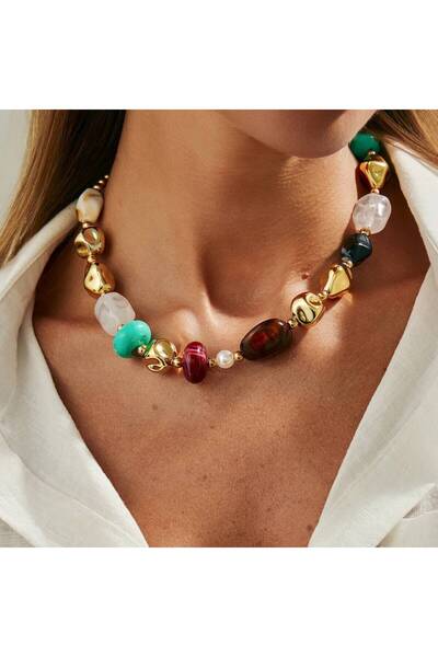 Choice قلادة ساليركون بوهو بوهيمية ملونة من راتنج الأكريليك، مزينة بالخرز، لل...