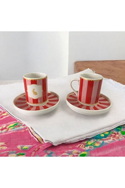 Turkuaz Porselen Alice Red 4-Piece Coffee Cup Set for 2 People