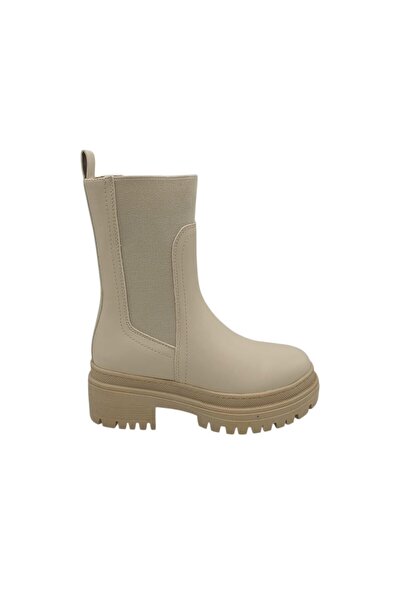 About You Botine dama 36, material textil, imitatie de piele, bej