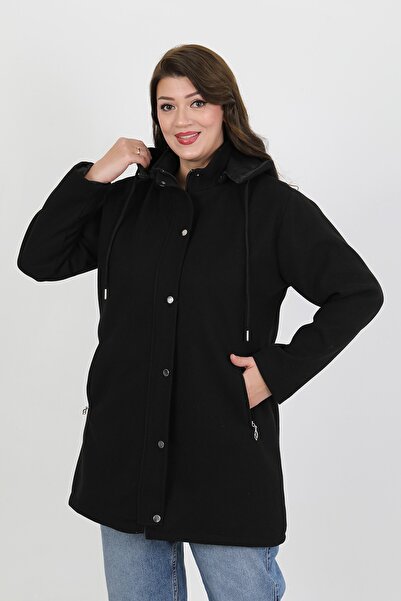 By Alba Collection Women's Black Stamp Large Size Coat