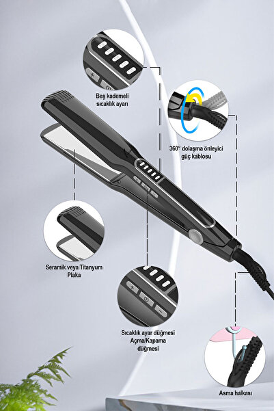 VERYFİT مكواة فرد الشعر الاحترافية سريعة التسخين مع 5 مستويات وضبط حرارة 230 ...