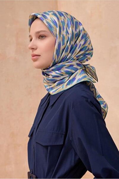 Belli Eșarfă de mătase Tivil IST 4103- 54 Galben - Turcoaz cu model geometric