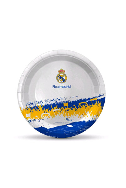 Mirific Party Set of 8 Cake Plates White, Blue, Yellow, 18 cm, Football