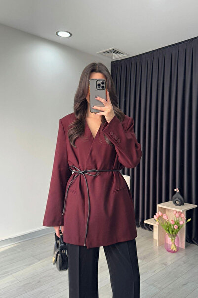 My Blog Burgundy Leather Belted Jacket - 7454