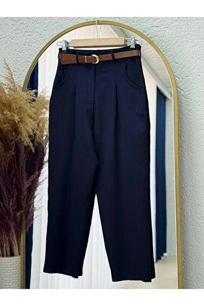 MİHRA STORE بنطلون ميليتا بحزام من الجلد الخلفي - MT5018 أزرق داكن