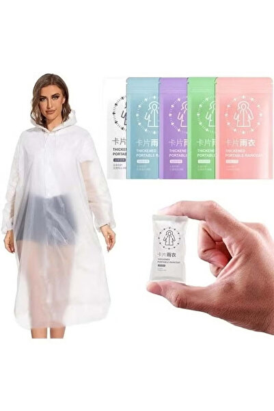 JOGAMS 5Pcs Disposable Transparent Rain Poncho Unisex PVC Hooded Raincoat Portable Pocket Size