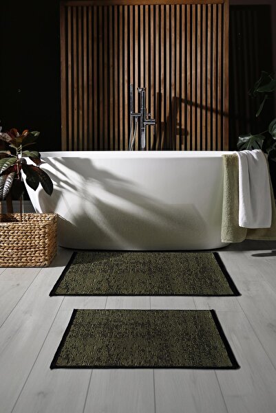 Cotto Home Rothi Cotton Non-Slip Base Green 2-Piece Bath Mat Set 60X100 60X15...