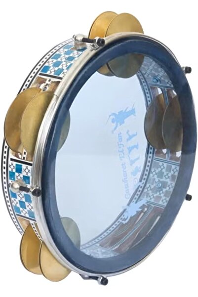 Generic Colorful Wooden Mosaic Riq Tambourine with 10 Pairs Jingles and 22 cm Plastic Head