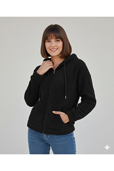 BW Bravely Wear سترة نسائية من القطيفة بجيب الكنغر بغطاء رأس مزودة بسحاب