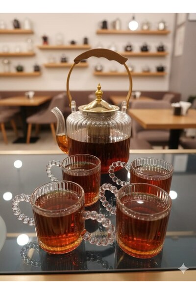 LeylArt Ari̇n Tea Set - 4 Cups - Wooden Handles