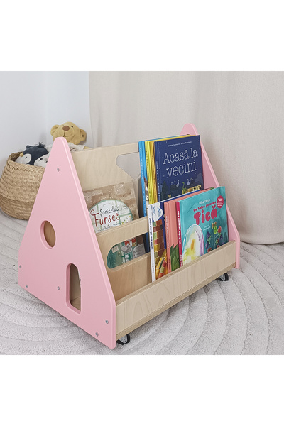 NOOT Bibliotecă Montessori pe roți, în formă de casă, roz BOOKY