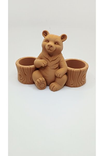 shop Kütük Arasında Oturan Sevimli Ayı Saksı ve Kalemlik - PLA Malzeme