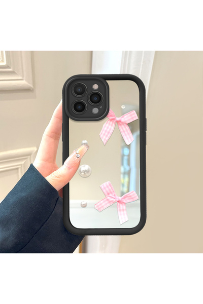 Hontinga غطاء هاتف سيليكون مضاد للسقوط متوافق مع آيفون 16 برو ماكس مع مرآة ورباط