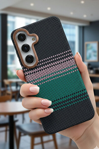 Nezih Case Samsung Galaxy A54 Uyumlu Karbon Fiber Tasarım Sert Parlak Şık Kapak