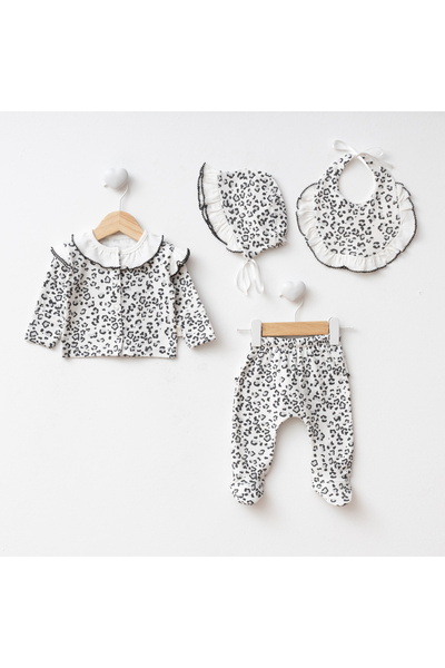Eda Baby Leopar Desenli Kendinden Eldivenli 4 Parça Yenidoğan Hastane Çıkışı ...