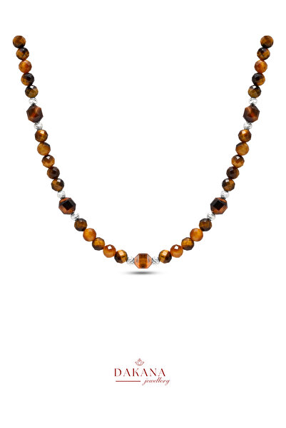 DAKANA JEWELLERY قلادة من حجر عين النمر الطبيعي المعتمد بقطع سداسي 6 مم