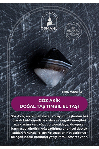 OSMANLI DOĞAL TAŞ Sertifikalı Göz Akik Doğal Taş Tımbıl El Taşı (SK:143)