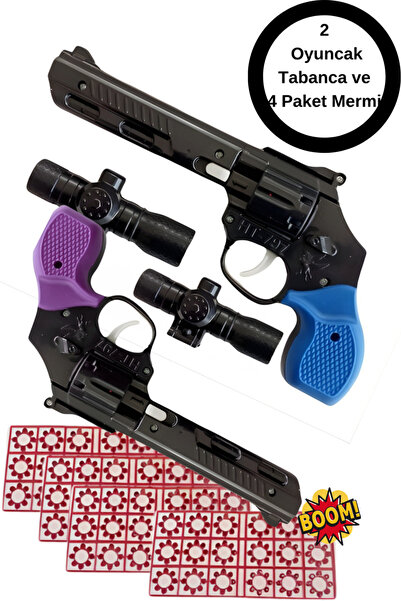 hırdawhat 2x Dürbünlü Oyuncak Patlak Tabanca + 4 Paket Kapsül — Eğlencelik, G...