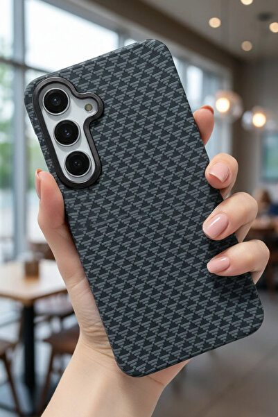 Nezih Case Samsung Galaxy A34 Uyumlu Karbon Fiber Tasarım Sert Parlak Şık Kapak