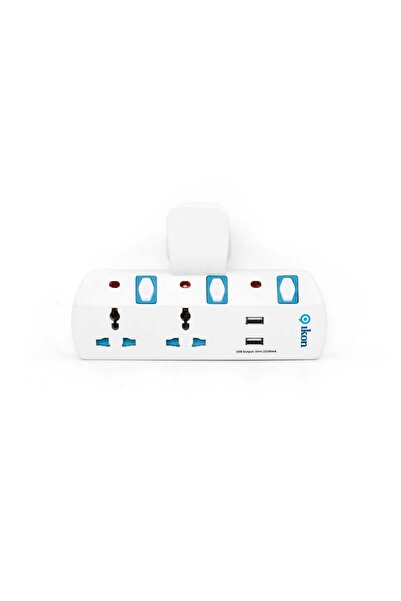 Ikon محول متعدد المنافذ ثلاثي الاتجاهات بمقبس T ومنفذي USB-A، طراز IK-30U