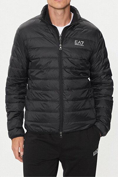 EA7 Erkek Dik Yaka Logo Detaylı Ördek Tüyü Dolgulu Mont - Siyah