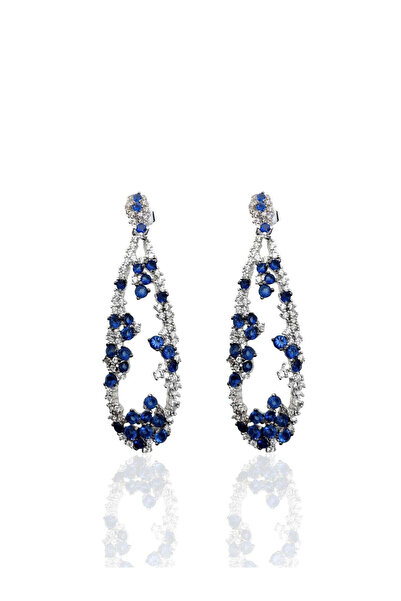 oya silver Beyaz Işıltılı Damla Form Safir Zirkon Vidalı Gümüş Küpe 5x1.4cm [...