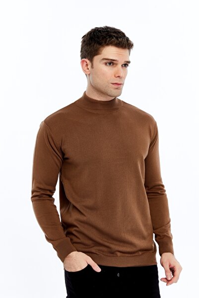 Modafit Erkek Basic Yarım Balıçı Yaka Kahverengi Sweatshirt