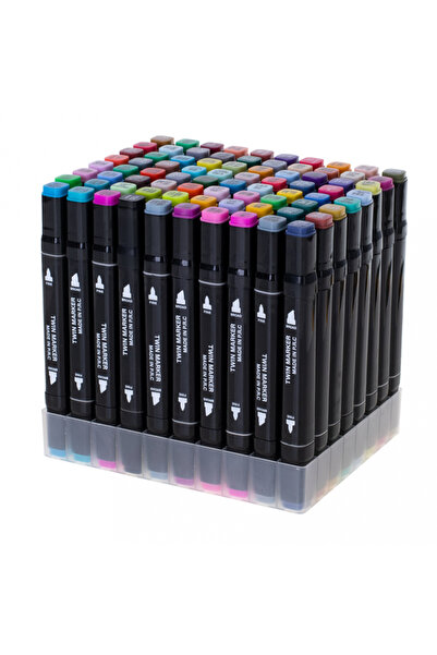 Ikonka Set of 80 alcohol-based markers, dual-tip, multicolor, includes organizer holder
