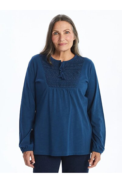 LC Waikiki LCW Grace Petrol Bağlamalı Yaka Nakışlı Kadın Bluz