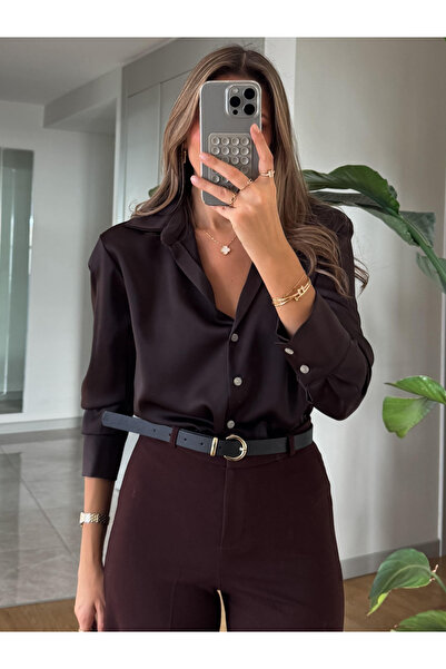My Blog Kahverengi Triana Saten Gömlek - 251073