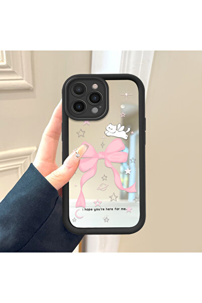 Hontinga غطاء هاتف سيليكون مضاد للسقوط متوافق مع آيفون 16 برو مع مرآة ورباط