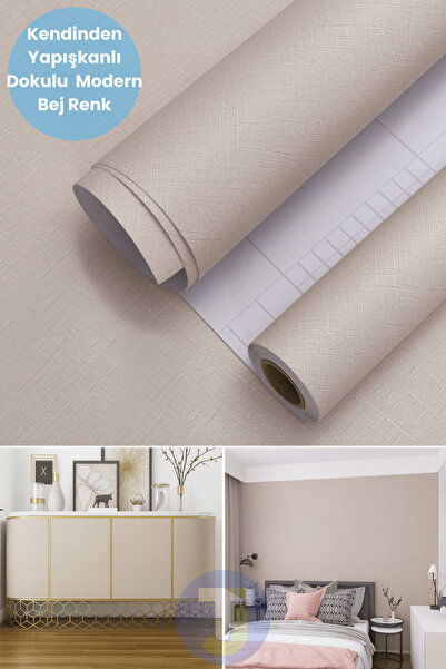 Technojet Kendinden Yapışkanlı PVC Kaplama Folyosu 60x500cm Kendinden Desenli Bej