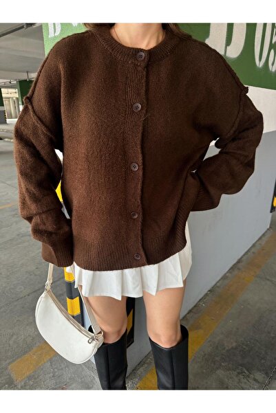 orjinal blue b Knitwear Cardigan with Reverse Stitch Detail on the Shoulder Part