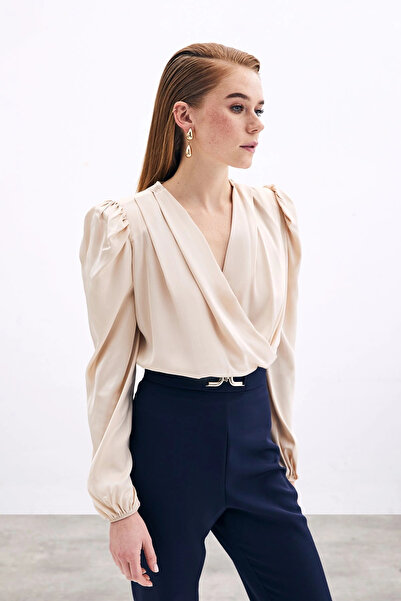 Sateen Double Breasted Padded Bodysuit - Beige