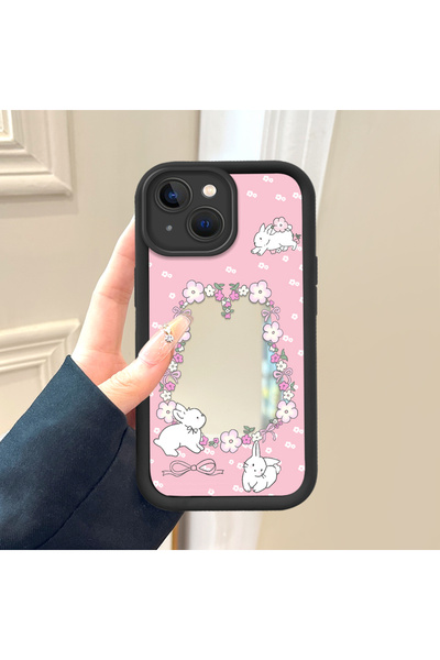 Hontinga غطاء هاتف سيليكون مضاد للسقوط بتصميم كيتي مع مرآة متوافق مع آيفون 15