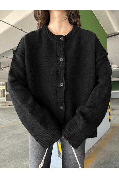 orjinal blue b Knitwear Cardigan with Reverse Stitch Detail on the Shoulder Part