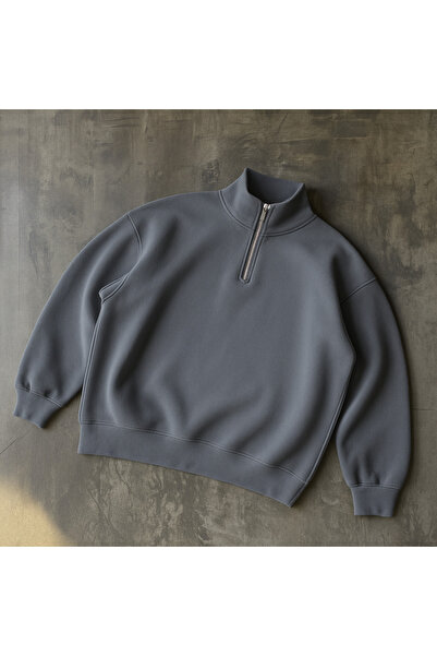 tetramoda Relaxed Fit Cotton Fleece Inside Half Zipper D Mock Neck Sweatshirt