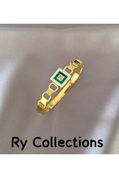 rycollections سوار ذهبي مرصع بأحجار الزركون الخضراء من الفولاذ 316L مع تطريز ...