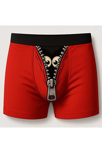 Onudabunuda Baskılı Erkek Boxer Fermuar Kırmızı