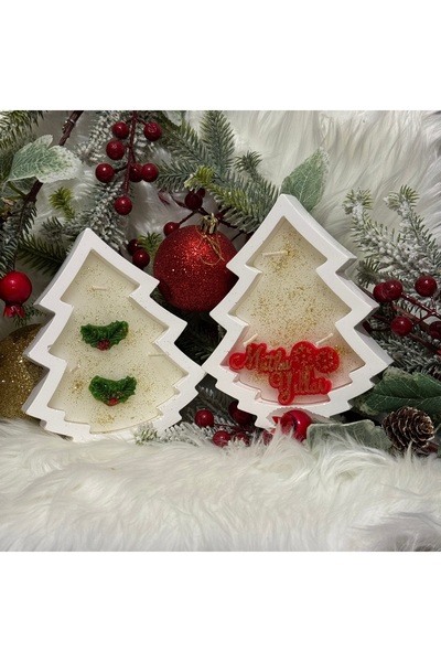 Concrete Candle Holder with Pine Tree Figure New Year Gift Decorative Set