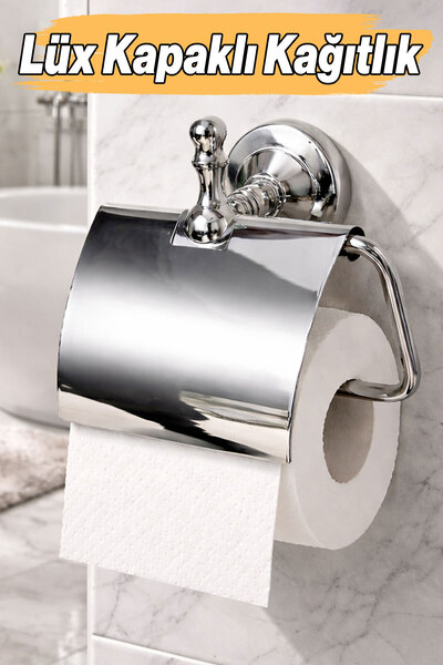 Badem10 (PREMIUM) Luksuzni hromirani držač toalet papira sa poklopcem, zidni ...