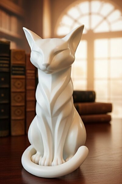 BOTE CONCEPT Dekoratif Beyaz Kedi Biblosu | Modern & Minimal Ev Ofis Masa Dekoru