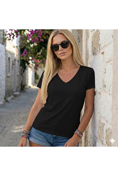 BW Bravely Wear ΓΥΝΑΙΚΕΙΟ Μπλουζάκι με λαιμόκοψη V, μονόχρωμο, χωρίς στάμπα, ...