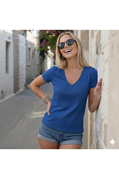 BW Bravely Wear ΓΥΝΑΙΚΕΙΟ Μπλουζάκι με λαιμόκοψη V, μονόχρωμο, χωρίς στάμπα, ...